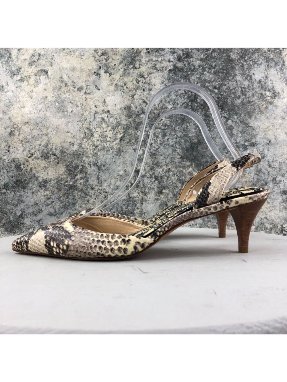 Talbots Women's 9W WIDE Brown Cream Leather Snakeskin Slingback Pumps BRAZIL - Picture 5 of 14
